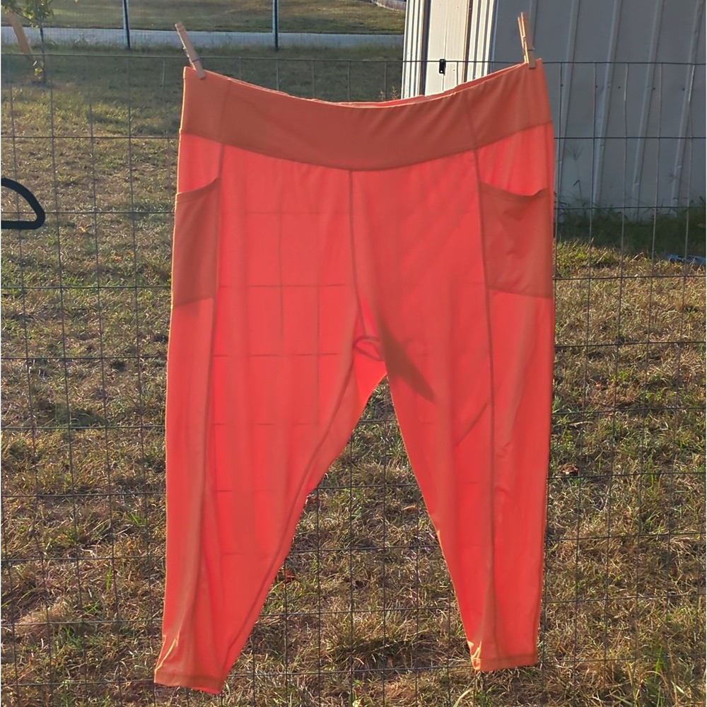 Pro Player Women's 3X Plus orange Leggings Pockets Moisture Wicking Stretch